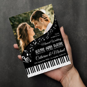 ピアノ音楽 黒と白の写真 QRコード 結婚式 セーブザデート