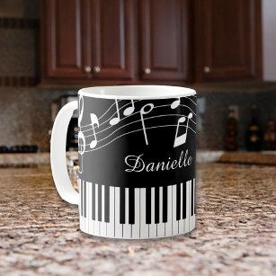 ピアノ音符スクリプト名白黒 コーヒーマグカップ
