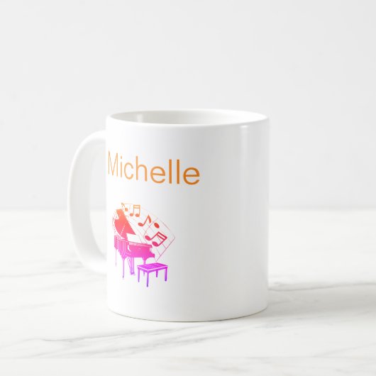 ピアノ音符スクリプト名白黒 コーヒーマグカップ (正面左)
