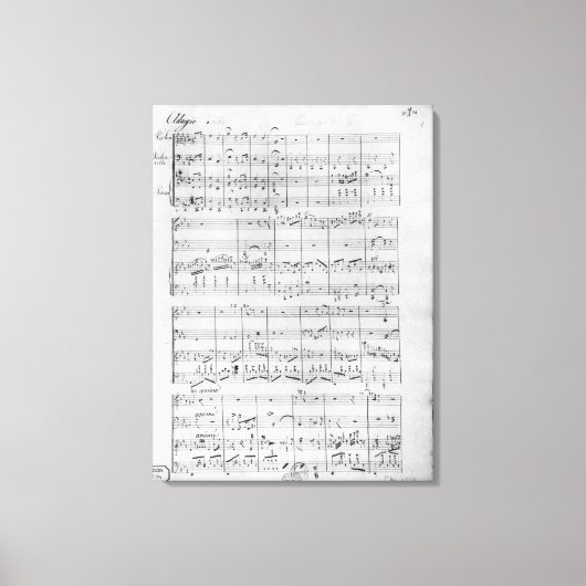 ピアノ、バイオリン、ビオロンチェロのトリオのスコア キャンバスプリント (正面)