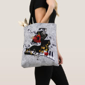 ピアノ、ピカラフルアノ、ラブ、キーボードデザイン トートバッグ (クローズアップ)