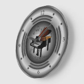 ピアノ～ミュージカルスクロール～シルバースピーカー～ ラージ壁時計 (傾斜)