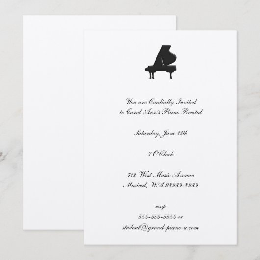 ピアノ・リサイタル 招待状 (正面/裏面)