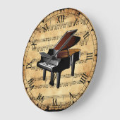 ピアノ～ヴィンテージ楽譜背景ユニーク～ ラージ壁時計 (傾斜)