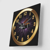 ピアノ~上品なブラック金ゴールド&パープルグロー背景 スクエア壁時計 (傾斜)