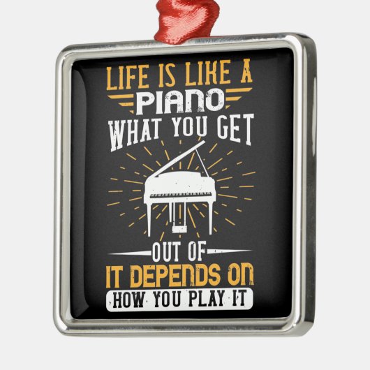 ピアノ – 人生はピアノのようなものだ メタルオーナメント (左)