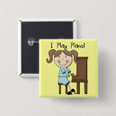 ピアノ-女性のTシャツおよびギフト 缶バッジ (正面&裏面)