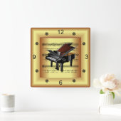 ～ピアノ～曲調の楽譜～金ゴールド背景 スクエア壁時計 (ホーム)