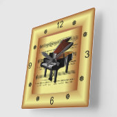 ～ピアノ～曲調の楽譜～金ゴールド背景 スクエア壁時計 (傾斜)
