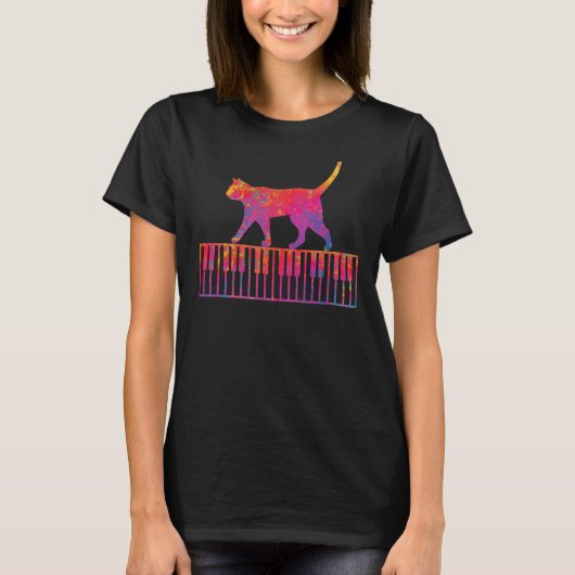 ピアノ 猫 ピアノ キーボード 1 Tシャツ (正面)