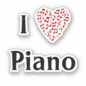 ピアノ 赤いハート 音符 ビニールステッカー シール (正面)