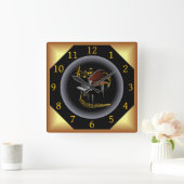 ピアノ~ Gクレフ、 音符記号~ミュージカル旋回~スポットライト~*~ スクエア壁時計 (ホーム)