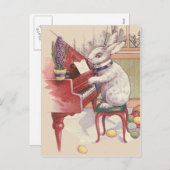 ピアノHyacinthを遊ぶイースターのウサギ シーズンポストカード (正面/裏面)