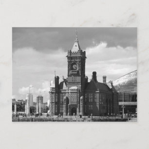 ピアヘッド建物、カーディフ、ウェールズ、英国(B&W) ポストカード