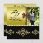 ピアルズ&ボウ金ゴールド&ブラックファブル50人の女性写真 招待状 (正面/裏面)