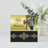 ピアルズ&ボウ金ゴールド&ブラックファブル50人の女性写真 招待状 (スタンド正面)