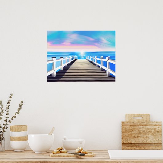 ピア、海とスカイアットドーンプリント ポスター (キッチン)