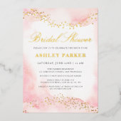 ピエレガントッかわいらしクウォーター色ブライダルシャワー金ゴールド 箔招待状 (正面)