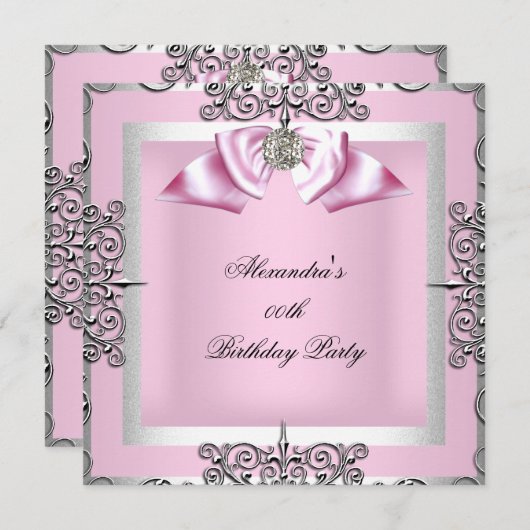 ピエレガントッかわいらしクシルバーバースデーパーティー 招待状 (正面/裏面)