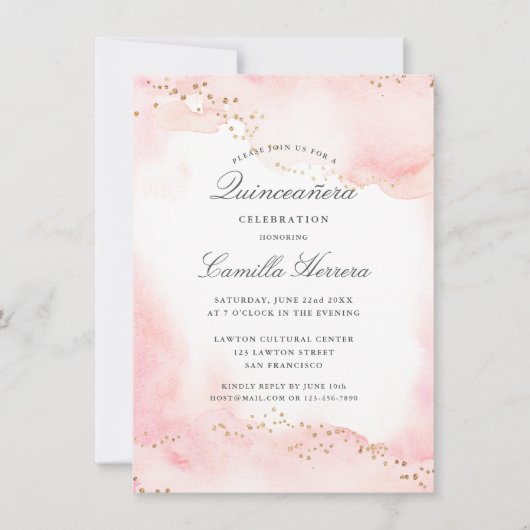 ピエレガントッかわいらしク金ゴールドキンセアニラ誕生日 招待状 (正面)