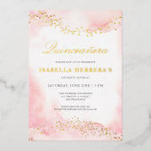 ピエレガントッかわいらしク金ゴールドキンセアニラ誕生日 箔招待状 (正面)