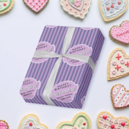 ピエレガントッガーリークパープルポップコーンストライプの模様 ラッピングペーパー