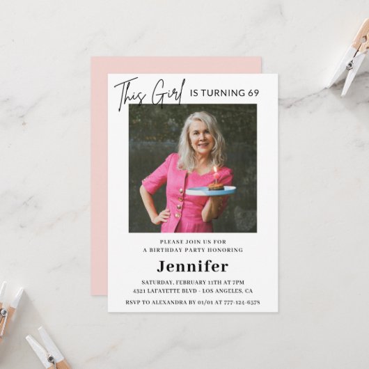 ピエレガントッモダンクフォト69歳の誕生日 招待状 (正面/裏面インサイチュ)