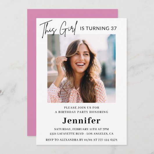 ピエレガントッモダンク写真37歳の誕生日 招待状 (正面/裏面)