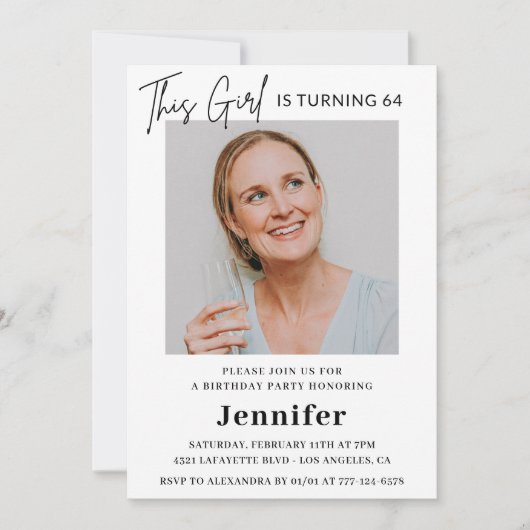 ピエレガントッモダンク写真64歳の誕生日 招待状 (正面)