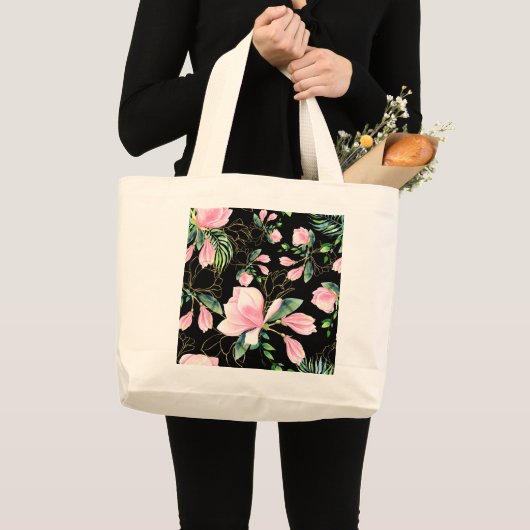 ピエレガントンクマグノリア模様水彩  ラージトートバッグ (正面(商品))