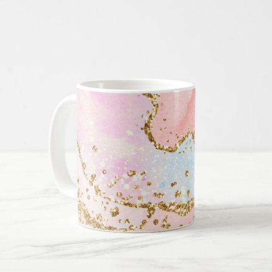 ピエレガントンク&ホワイト&フェイク金ゴールドグリッターAgate コーヒーマグカップ (正面左)