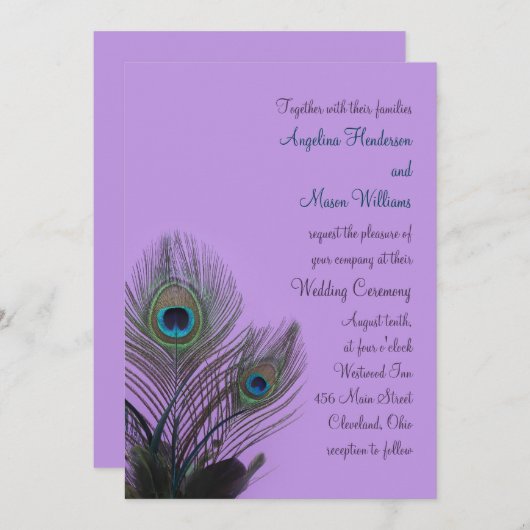 ピエレガントーコック結婚式招待状(紫) 招待状 (正面/裏面)