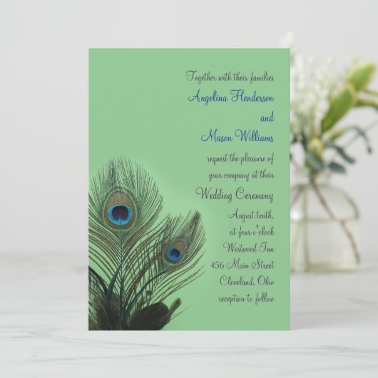 ピエレガントーコック結婚式招待状（緑） 招待状 (スタンド正面)