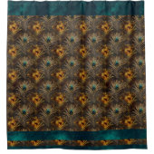 ピエレガントーコック羽飾り金属ティール（緑がかった色）シック シャワーカーテン (正面)