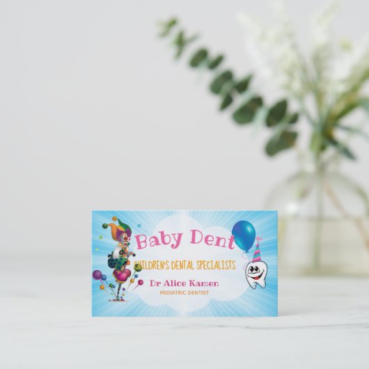 ピエロおもしろいとハッピーティース |小児歯科医 名刺 (スタンド正面)