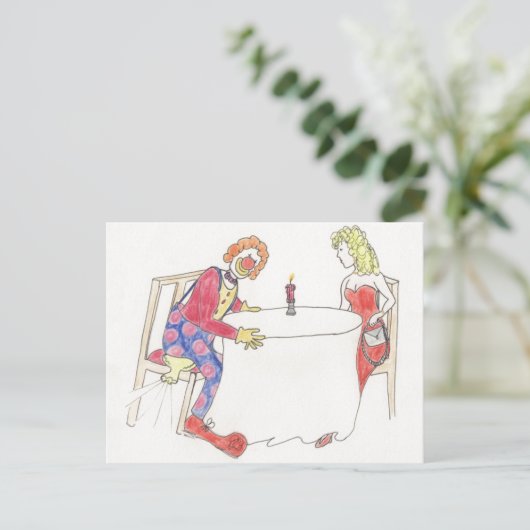 ピエロおもしろいトランプ漫画ラブロマンスユーモアの芸術 ポストカード (スタンド正面)