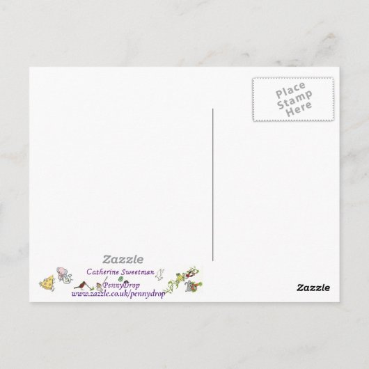 ピエロおもしろいトランプ漫画ラブロマンスユーモアの芸術 ポストカード (裏面)