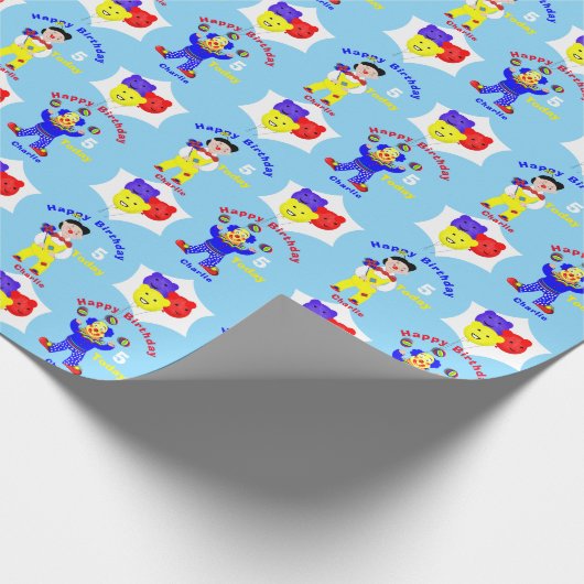ピエロおもしろいパーソナライズされた子供の誕生日 ラッピングペーパー (角)