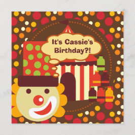 ピエロおよび水玉模様のサーカスの誕生日の招待 招待状