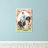 ピエロが馬に乗って女性に花を手渡す キャンバスプリント (インサイチュ (ウッドフロア))