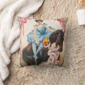 ピエロが馬に乗って女性に花を手渡す クッション (ブランケット)