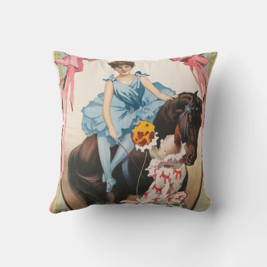 ピエロが馬に乗って女性に花を手渡す クッション (裏面)