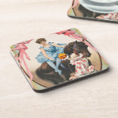 ピエロが馬に乗って女性に花を手渡す コースター (左側)