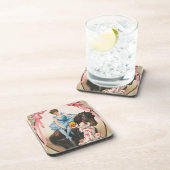 ピエロが馬に乗って女性に花を手渡す コースター (右側)