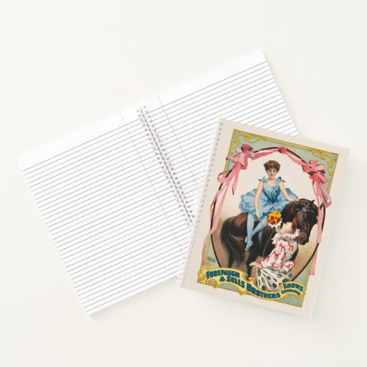 ピエロが馬に乗って女性に花を手渡す ノートブック (内部)