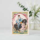 ピエロが馬に乗って女性に花を手渡す ポストカード (スタンド正面)