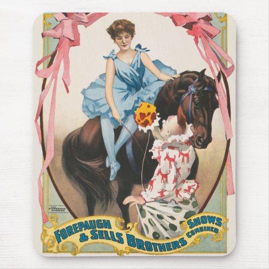 ピエロが馬に乗って女性に花を手渡す マウスパッド (正面)