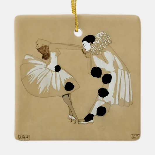 「ピエロとオダマキ（植物）」レオ・ラース セラミックオーナメント (正面)