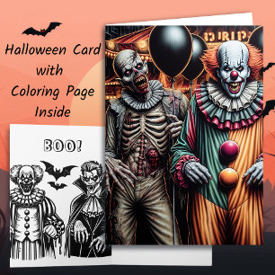 ピエロとゾンビハロウィンカラーリングページ カード
