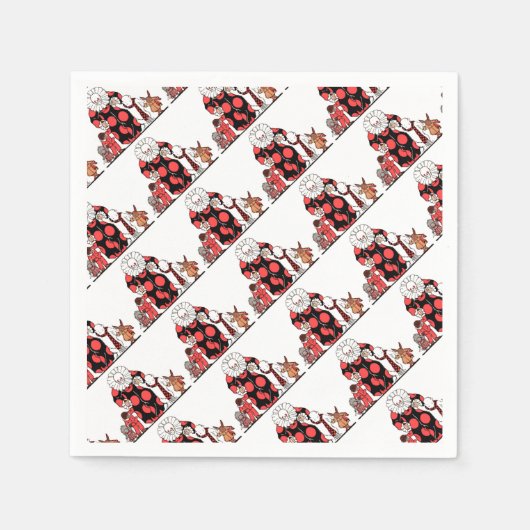 ピエロと友人が弓を引く スタンダードカクテルナプキン (正面)